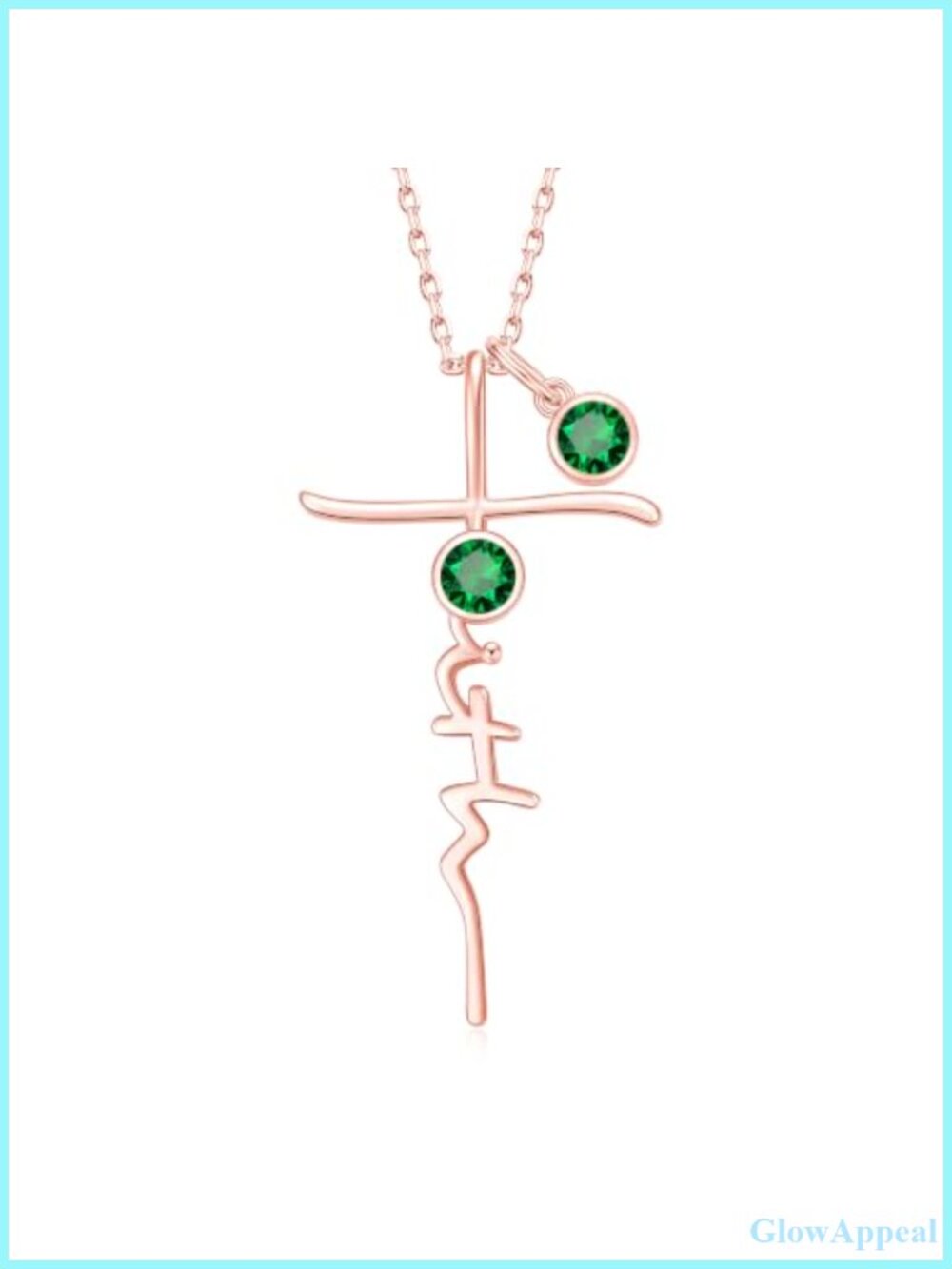 Cross Faith Double Birthstone Necklace Rose Gold Plated Christian Gift